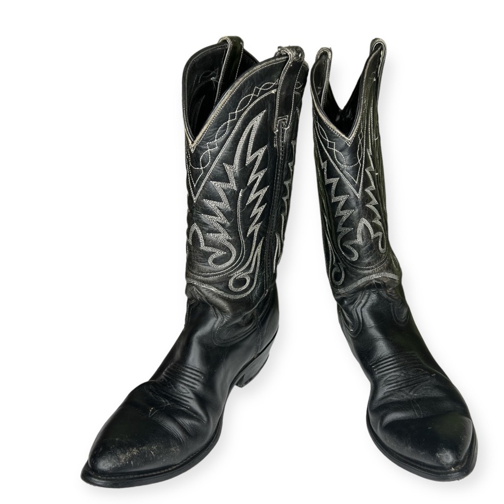 Acme Circle A Vintage Leather Cowboy Boots Black Good Condition Men’s 8.5 - Picture 5 of 8